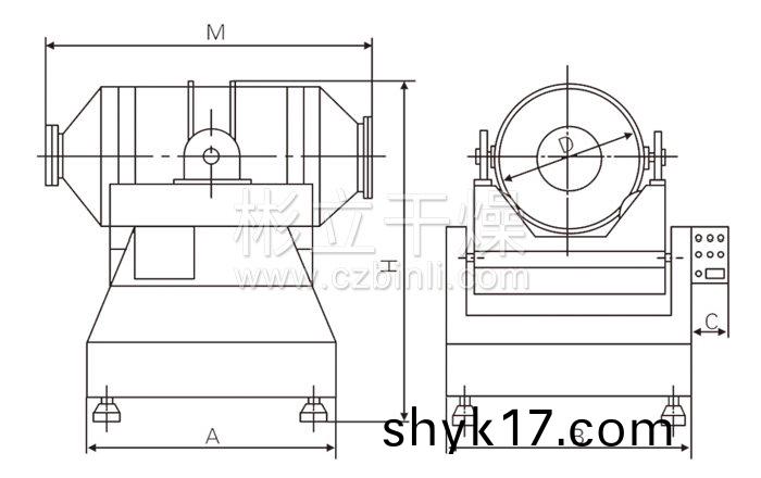 二維(wei)運動(dong)混(hun)郃機結構示意圖 二維運動混郃機結構示意(yi)圖